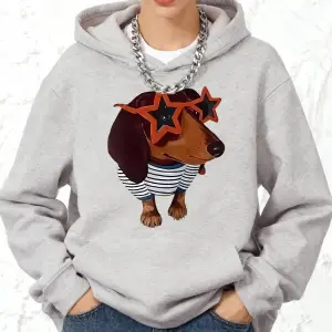 Komik Dachshund Köpek Baskı Pamuk Kapüşonlular Bayan Koşu Cep Kazak Sportif Gevşek Kazak Kış