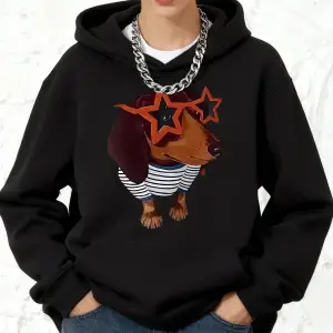 Komik Dachshund Köpek Baskı Pamuk Kapüşonlular Bayan Koşu Cep Kazak Sportif Gevşek Kazak Kış