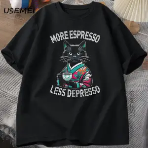 Komik Espresso Kahve Kedi T-shirt Vintage Kafein Serin Kedi TeePamuklu Üst Kaliteli E 2960