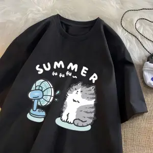 Komik Fan kedi grafik T Shirt kadın erkek pamuk T-shirt rahat yaz kısa kollu Teeerkek 2806