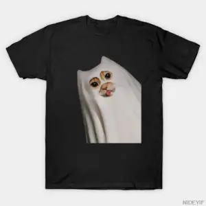 Komik Hayalet Kedi Memesi Hayalet Kostümlü Sevimli Kedi Erkekler ve Kadınlar İçin %100 Pamukl