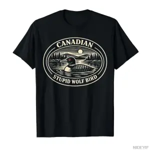 Komik Kanadalı Aptal Kurt Kuş Hokeyi Romantik Çift Mizah Tişörtü Erkekler Kadınlar İçin %100