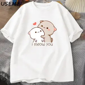 Komik kedi baskılı tişört sevimli Bubu Dudu Tshirt yaz pamuk kısa kollu Teekadın erke 2914