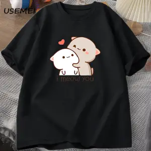 Komik kedi baskılı tişört sevimli Bubu Dudu Tshirt yaz pamuk kısa kollu Teekadın erke 2914