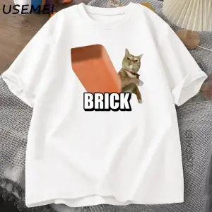 Komik Kedi Fırlatma Tuğla Meme Hafif T-shirt Erkekler Kadınlar için Eğlence Pamuk TYu 2933