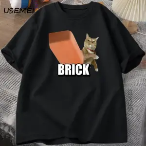 Komik Kedi Fırlatma Tuğla Meme Hafif T-shirt Erkekler Kadınlar için Eğlence Pamuk TYu 2933