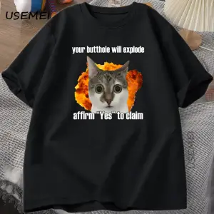 Komik Kedi Pamuk Tişört O-Boyun Kısa Kollu Gevşek moda üst giyim Tees Erkekler Büyük Boy Tişö 2994