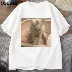Komik Kedi T-shirt erkek Kısa Kollu T-shirt Baskı Tshirt Erkekler için Giyim Vintage Giysiler 3034