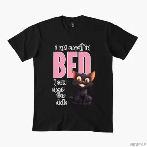 Komik Kedi Uyuyan Şaka - Erkekler Kadınlar İçin Yatakta Harika Tişört %100 Pamuklu Tişörtler