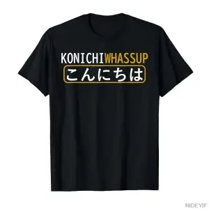 Komik KONICHIWHASSUP Japon Pun Konnichiwa Whassup Japonya T-shirt Erkekler Kadınlar Için % 10