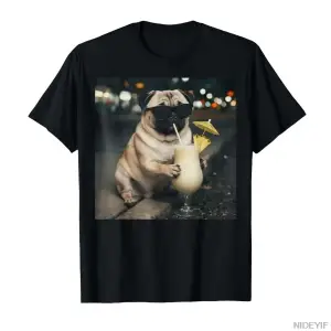 Komik Meme Pug İçme Pina Colada T-shirt Erkekler Kadınlar Için % 100% Pamuk T Shirt Kısa Koll