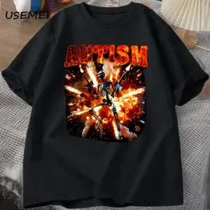 Komik Meme Tişörtleri Otistik İskelet T Shirt Kadın Erkek Otizm Sinirli T-shirt Moda Pamuk Ti