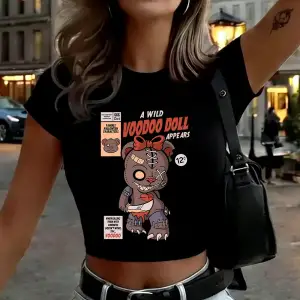 Komik Oyuncak Yaylı Ayı Karikatür Baskılı Kadın Babby Tee Yazlık Yuvarlak Yaka Dar Kesim Tişör