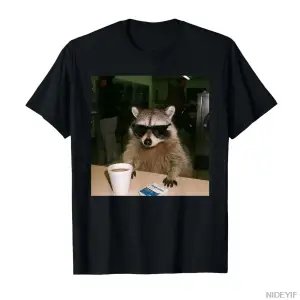 Komik Rakun Kahve İçiyor Güneş Gözlüğü Hayvan Meme T-shirt Erkekler Kadınlar Için % 100% Pamu