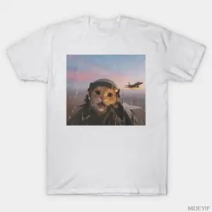 Komik Savaşçı Pilot Kedi T-shirt Erkekler Kadınlar Için % 100% Pamuk T Shirt Kısa Kollu Üstle