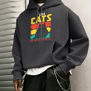 Komik Sevimli Kedi Eğlenceli Aşıklar Kedileri Seviyorum Baskılı Erkekler Hoody Moda Gevşek Ka