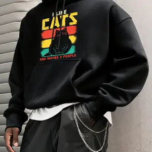 Komik Sevimli Kedi Eğlenceli Aşıklar Kedileri Seviyorum Baskılı Erkekler Hoody Moda Gevşek Ka