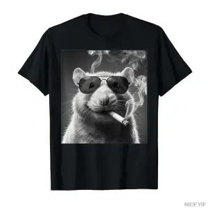 Komik Sıçan Sigara İçen Fotoğraf Kabini Meme T-shirt Erkekler Kadınlar Için % 100% Pamuk T Sh