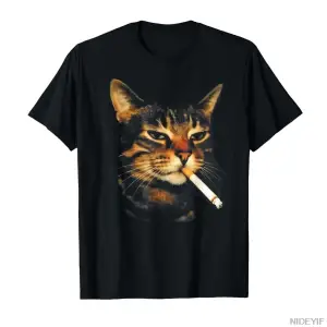 Komik Sigara İçen Kedi Sigara Yavru Kedi Meme Aptal Brainrot T-shirt Erkekler Kadınlar Için %