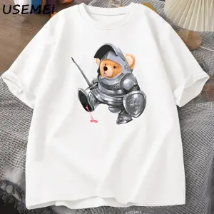 Komik Teddy Bear Grafik T Shirt Erkek Pamuk Kısa kollu tişört Kadın Giyim Baskı Moda Boy Tee 3084