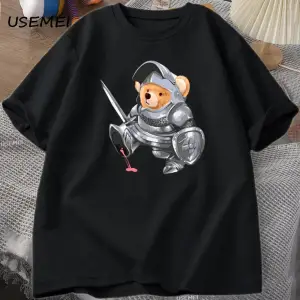 Komik Teddy Bear Grafik T Shirt Erkek Pamuk Kısa kollu tişört Kadın Giyim Baskı Moda Boy Tee 3084