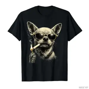 Köpek Sigara İçen Sigara Komik Chihuahua Meme T-shirt Erkekler Kadınlar Için % 100% Pamuk T S