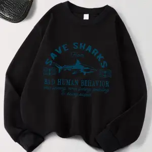 Köpekbalıkları Yazdırma Tişörtü Bayan Polar Sıcak Gevşek Kapüşonlular Bisiklet Yaka Temelleri