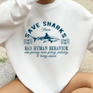 Köpekbalıkları Yazdırma Tişörtü Bayan Polar Sıcak Gevşek Kapüşonlular Bisiklet Yaka Temelleri