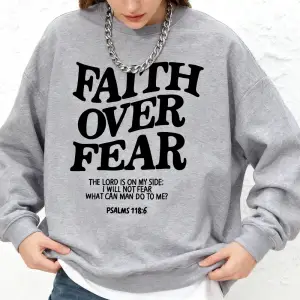 Korku Üzerinde İnanç Yazılı Kadın Sweatshirtleri Kışlık Yuvarlak Yaka Kapüşonlu Basit Sıcak K