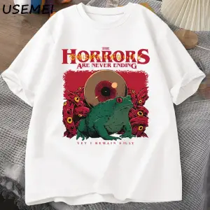 Korkular Asla Bitmeyen Kurbağa T-Shirt Aptal Kurbağa Korku Tshirt Komik Meme Grafik T Shirt V 2956