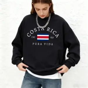 Kosta Rika Pura Vida Bayrağı Baskılı Kadın Sweatshirtleri Kışlık Yuvarlak Yaka Kapüşonlu Basi