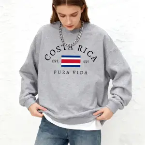 Kosta Rika Pura Vida Bayrağı Baskılı Kadın Sweatshirtleri Kışlık Yuvarlak Yaka Kapüşonlu Basi