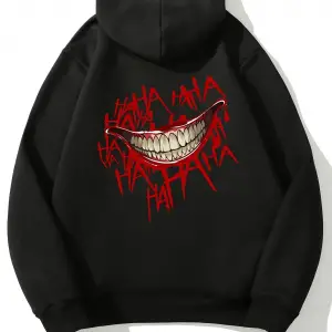 Kötü palyaço gülümseme baskılı Hoodies rahat sokak kadın tişörtü rahat polar kazak Crewneck g