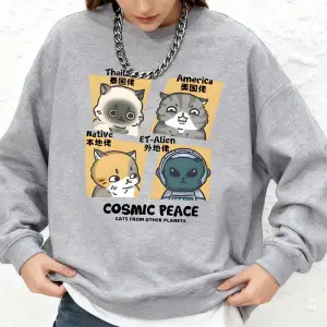 Kozmik Barış Amerika Kediler baskılı kapüşonlu svetşört Kadın Temel Jogger Sıcak Kazak Crewne