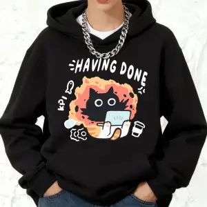 Kpi Cat Baskılı Kapüşonlu Sweatshirtler Pamuklu Kadın Sporcu Bol Kazak Kışlık Polar Sıcak Swe