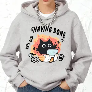 Kpi Cat Baskılı Kapüşonlu Sweatshirtler Pamuklu Kadın Sporcu Bol Kazak Kışlık Polar Sıcak Swe