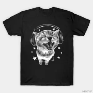 Kulaklıklar Kedi Komik Y2K Grunge Aptal Grafik Meme T-shirt Erkekler Kadınlar Için % 100% Pam