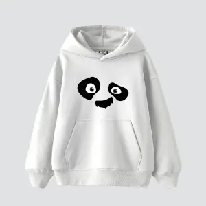 Kungfu Pand Baskılı Oversize Unisex Premium Beyaz