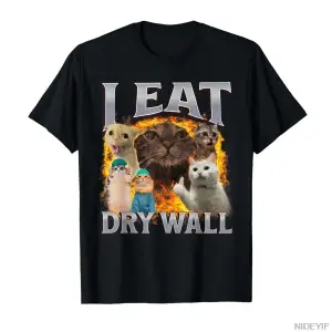 Kuru Duvar Yiyen Aptal Kedi Memesi Komik Memeli Tişört Erkek Kadın %100 Pamuklu Tişörtler Kıs