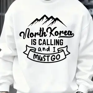 Kuzey Kore Çağırıyor Ve Gitmeliyim Desenli Erkek Sweatshirt Sokak Günlük Kişisel Kazak Bol Üs