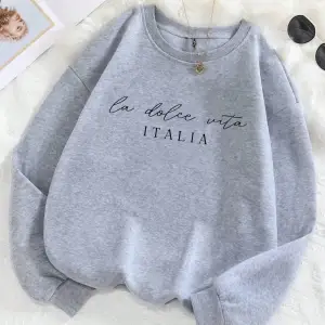 La Dolce Vita Italia Baskılı Bayan Kazak Bisiklet Yaka Y2K Gevşek Giyim Çok Renkli Rahat Kaza