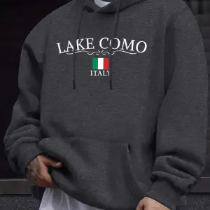 Lake Como Italia Harfli Baskılı Kazaklar Erkek Rahat Sokak Modası Sweatshirt Sonbahar Polar S