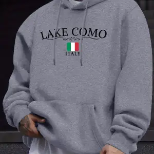 Lake Como Italia Harfli Baskılı Kazaklar Erkek Rahat Sokak Modası Sweatshirt Sonbahar Polar S