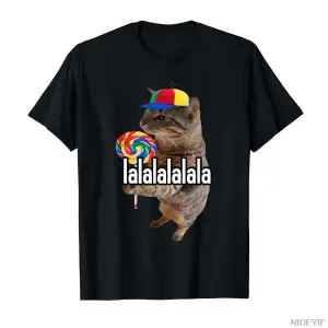 Lalalala Komik Aptal Kedi Lolipop Meme T-shirt Erkekler Kadınlar Için % 100% Pamuk T Shirt Kı