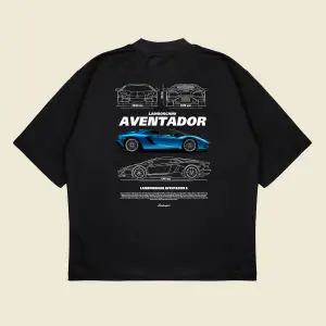 Lamborghini Aventador Baskılı Oversize Unisex Pamuklu Nefes Alan Kalın Kumaşlı