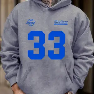 Legend Boston Number 33 Baskılı Polar Sonbahar Tişörtü Erkek Sokak Giyimi Tüm Maçlara Uygun S