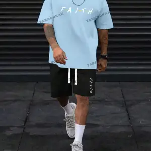 LEGND Erkek Ağız Ve Sloganlı Grafikli Tişört ve İpli Bel Şort