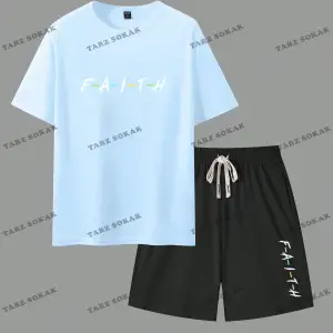 LEGND Erkek Ağız Ve Sloganlı Grafikli Tişört ve İpli Bel Şort