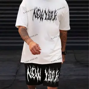 LEGND Erkek Mektup Baskılı Bisiklet Yaka Kısa Kollu Rahat 2 adet/takım Kıyafetler