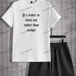 LEGND Erkek Örme Yuvarlak Yaka Kısa Kollu Sloganlı T-Shirt ve Şort Takım